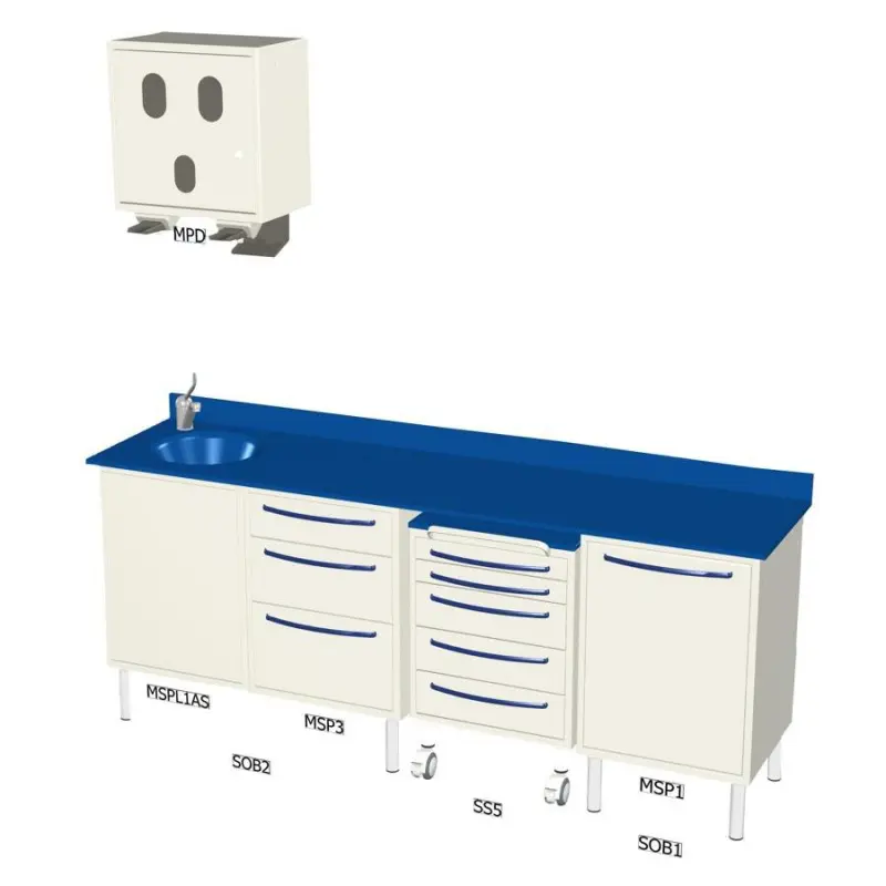 Astra Alius furniture, coloured-glass countertop, sink and dispenser Astra Alius furniture, coloured-glass countertop, sink and dispenser