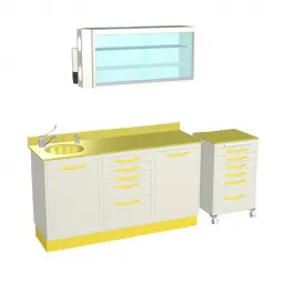 Suspension body, sink and glass countertop, Focus furniture  with mobile table