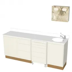Focus Push Furniture with Corian made countertop, merged dispenser and sink