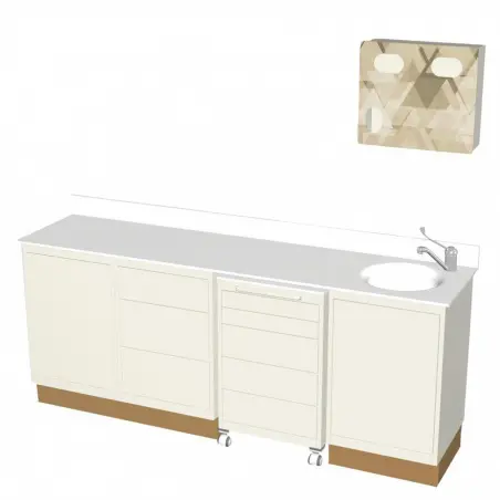 Focus Push Furniture with Corian made countertop, merged dispenser and sink