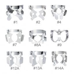 Set of 9 glossy winged dam clamps Hygenic Coltene