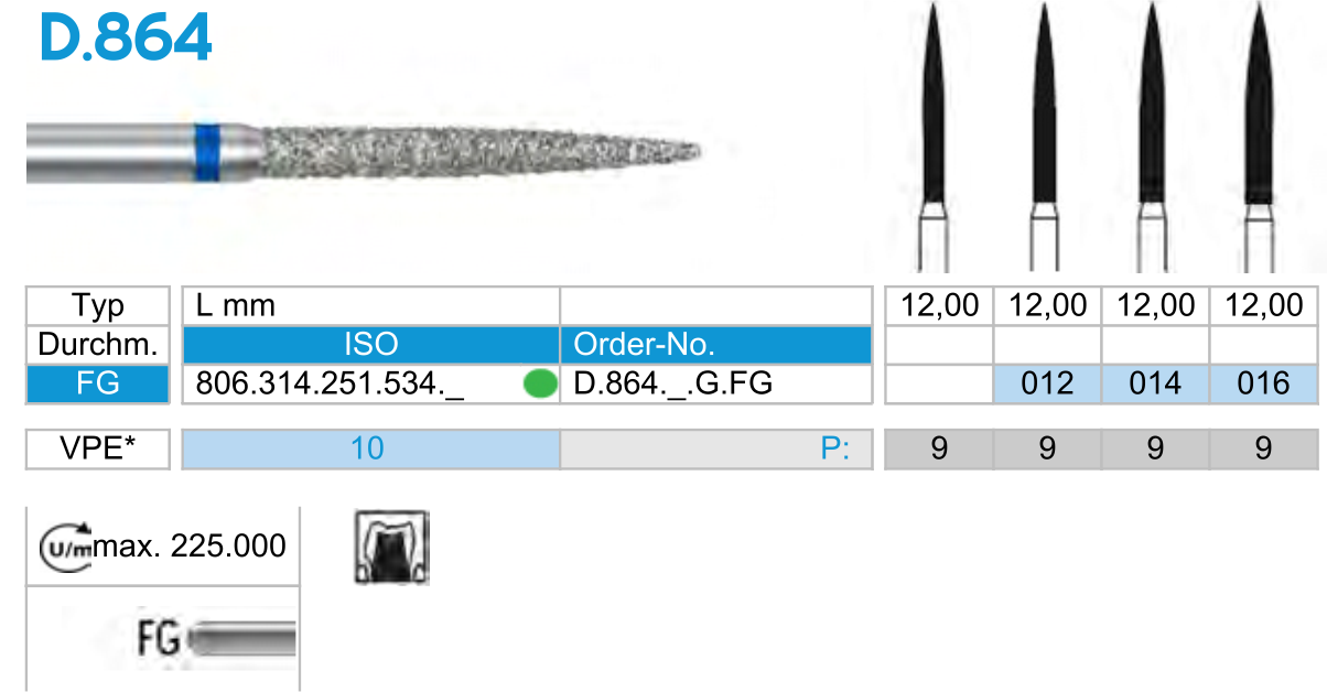 D864-freza-diamantata-flacara-dreapta-dentara-dentist-dimant-cabinet-stomatologie-turbina-dinte